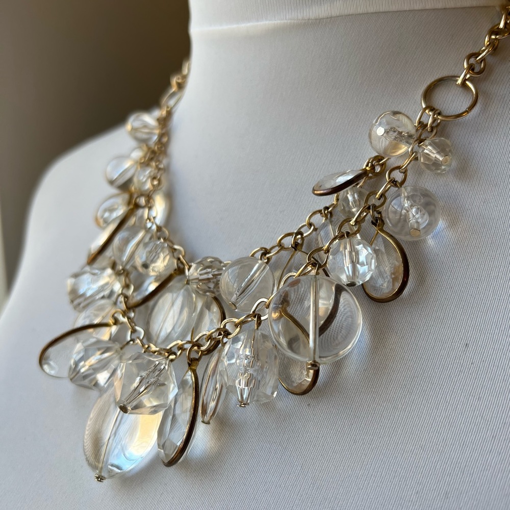 Premier Designs Statement Necklace - Gold Metal and Clear Acrylic Beads
